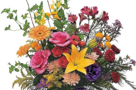 With this rather exceptional arrangement of bright red, yellow and purple flowers, you can show that special someone just how much they really count. Alstroemeria, chrysanthemums, roses, gerberas, and snapdragons are delivered in a stylish glass vase.